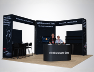 Command Zero exhibit booth design with a reception counter