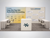 Comulate exhibit booth design with "How the Top 100 Automate Accounting" graphics