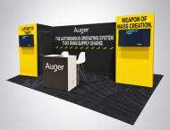 Auger exhibit booth design with "Weapon of Mass Creation" graphics